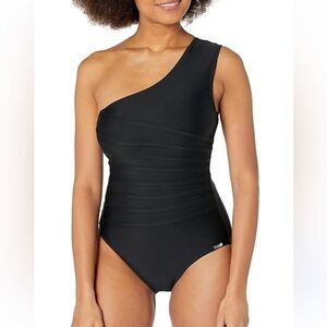 Calvin Klein Black One Shoulder Stardust One Piece Swimsuit 14
